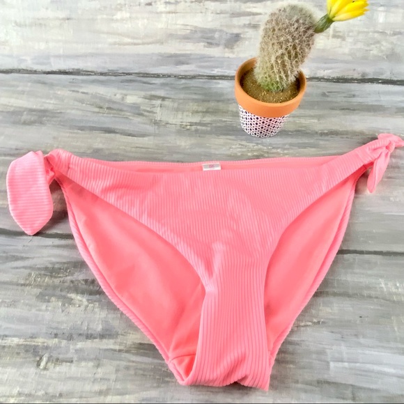 Mystic Coral Ribbed Bikini Bottoms Pink Side Knot Swim Bathing Suit M 7-9 - Picture 12 of 12